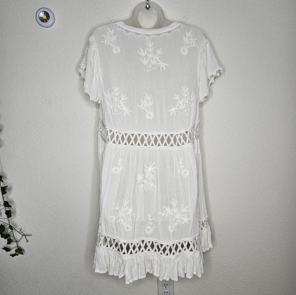Free People Marissa Embroidered Cutout Ruffle Sleeve Mini Dress Oversize V-Neck - Picture 11 of 15